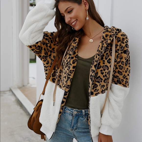 🆕Leopard Print Full Zipper Up Hoodie Black - Picture 3 of 3